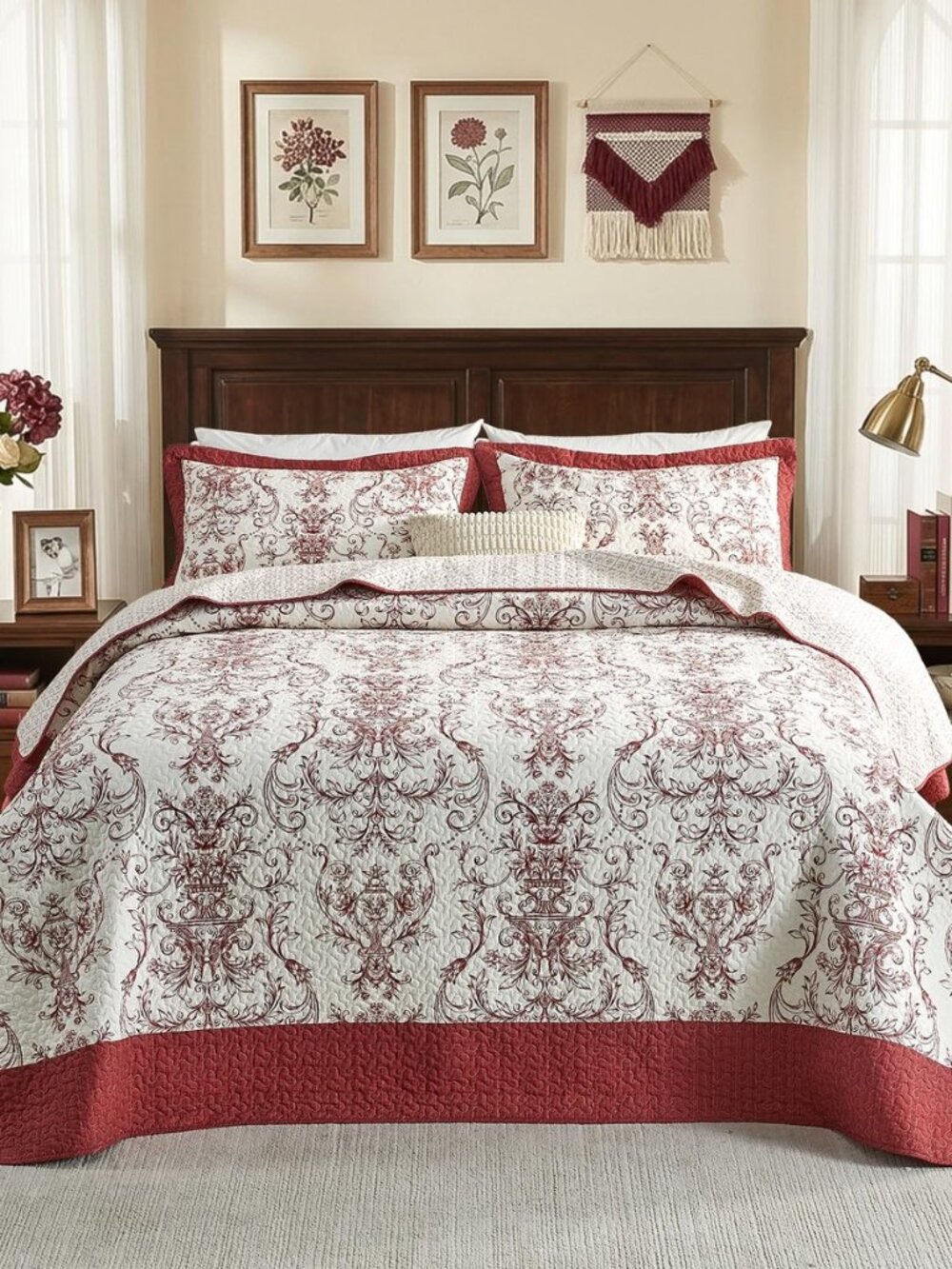 Vintage Floral King Bedspread - 120"x120" 100% Cotton Oversized King Quilt